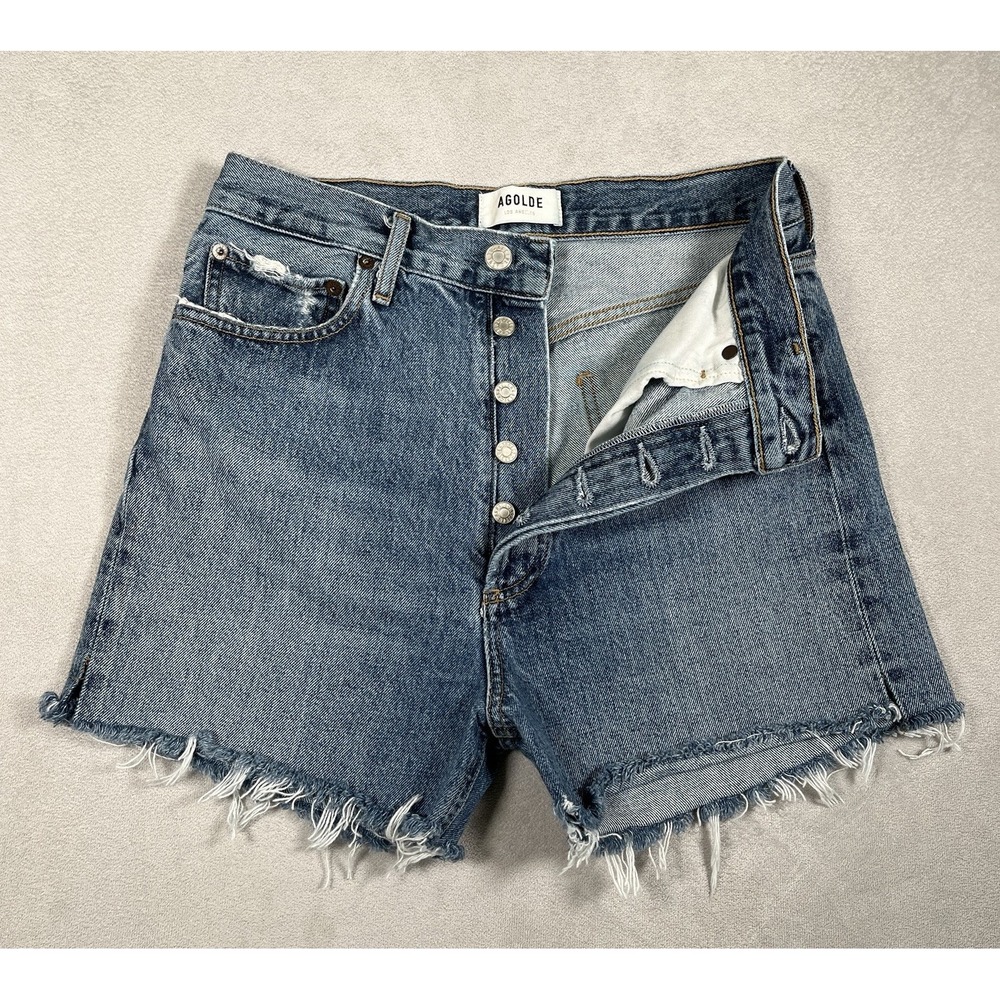 AGOLDE 90s Pinch Waist Shorts Womens 27 Blue Denim High Rise Cutoff A154C-1206
